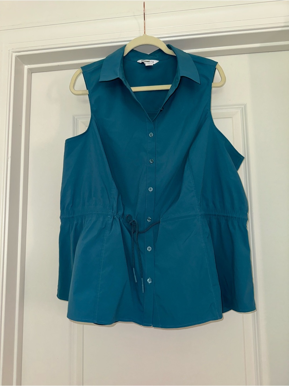 Athleta Teal Sleeveless Button-Front Drawstring Waist Top